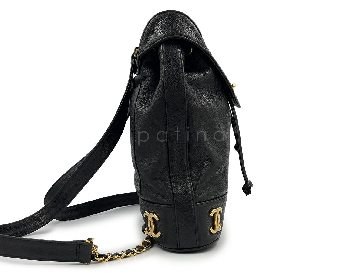 Chanel 1996 Vintage Black Caviar Golden CC Backpack Bag 24k GHW