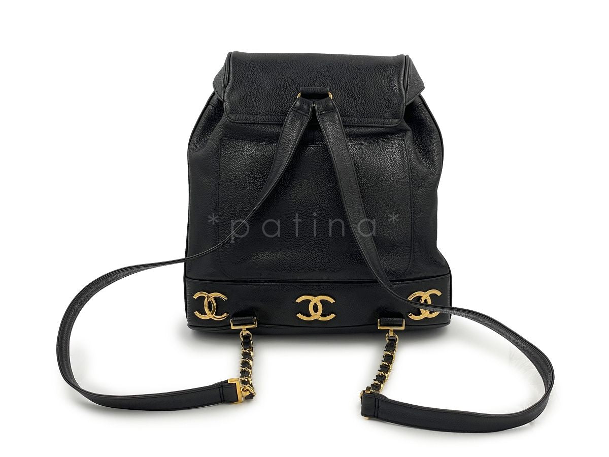 Chanel 1996 Vintage Black Caviar Golden CC Backpack Bag 24k GHW