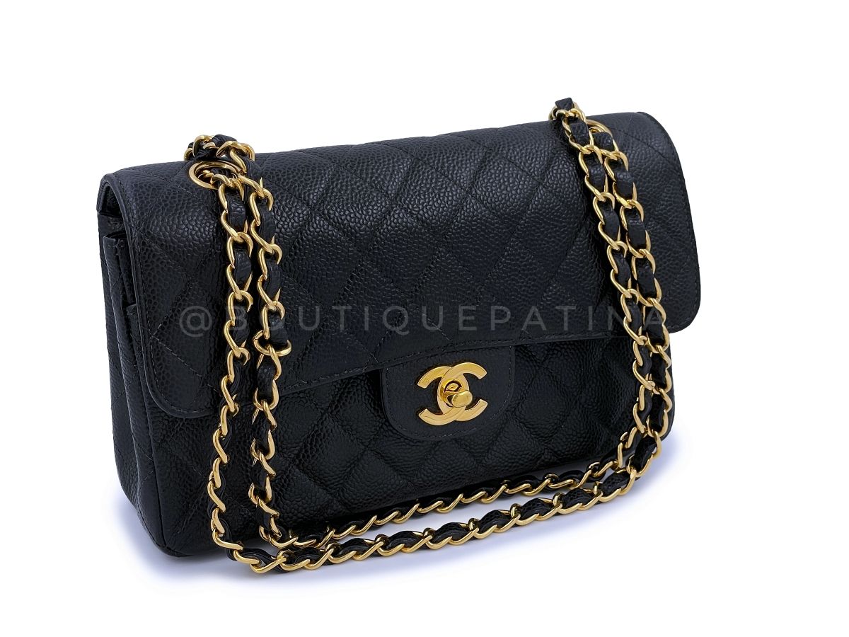 Chanel Vintage Black Caviar Small Classic Double Flap Bag 24k GHW