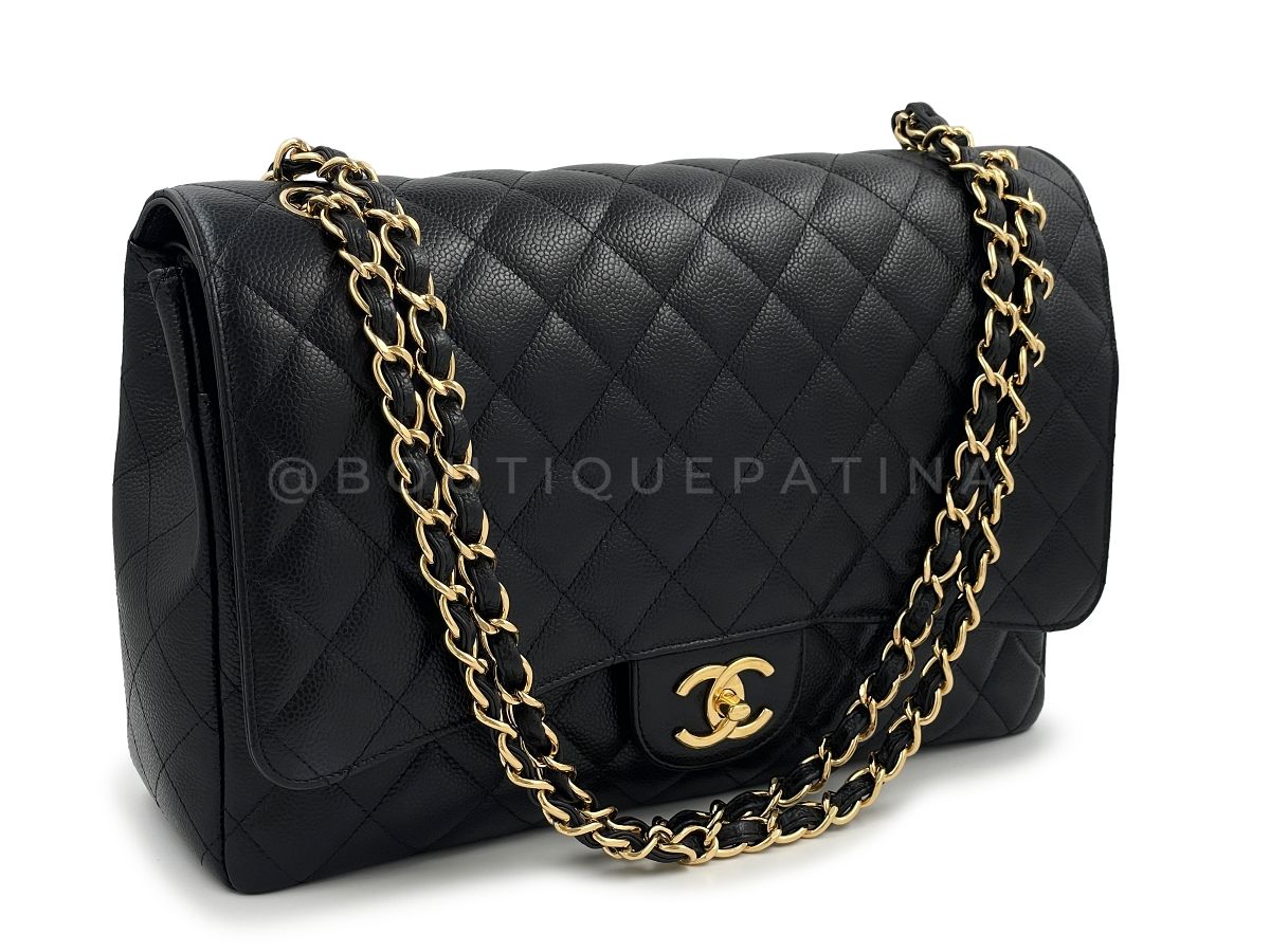 Chanel Caviar Maxi Classic Double Flap Bag Black GHW
