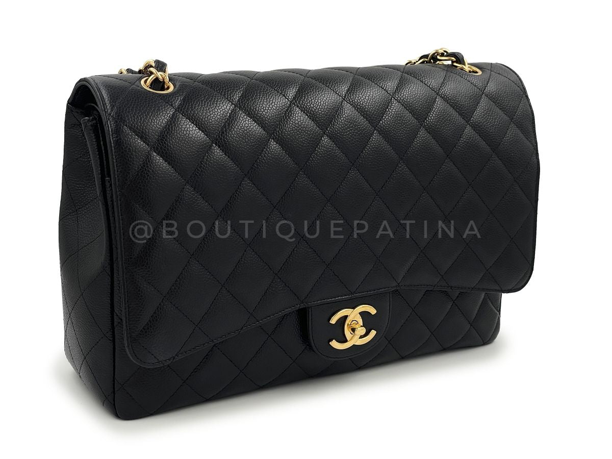 Chanel Caviar Maxi Classic Double Flap Bag Black GHW