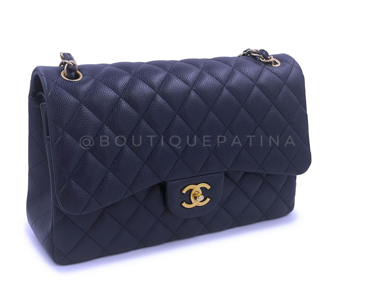 Chanel Navy Caviar Jumbo Classic Double Flap Bag GHW 16C Blue
