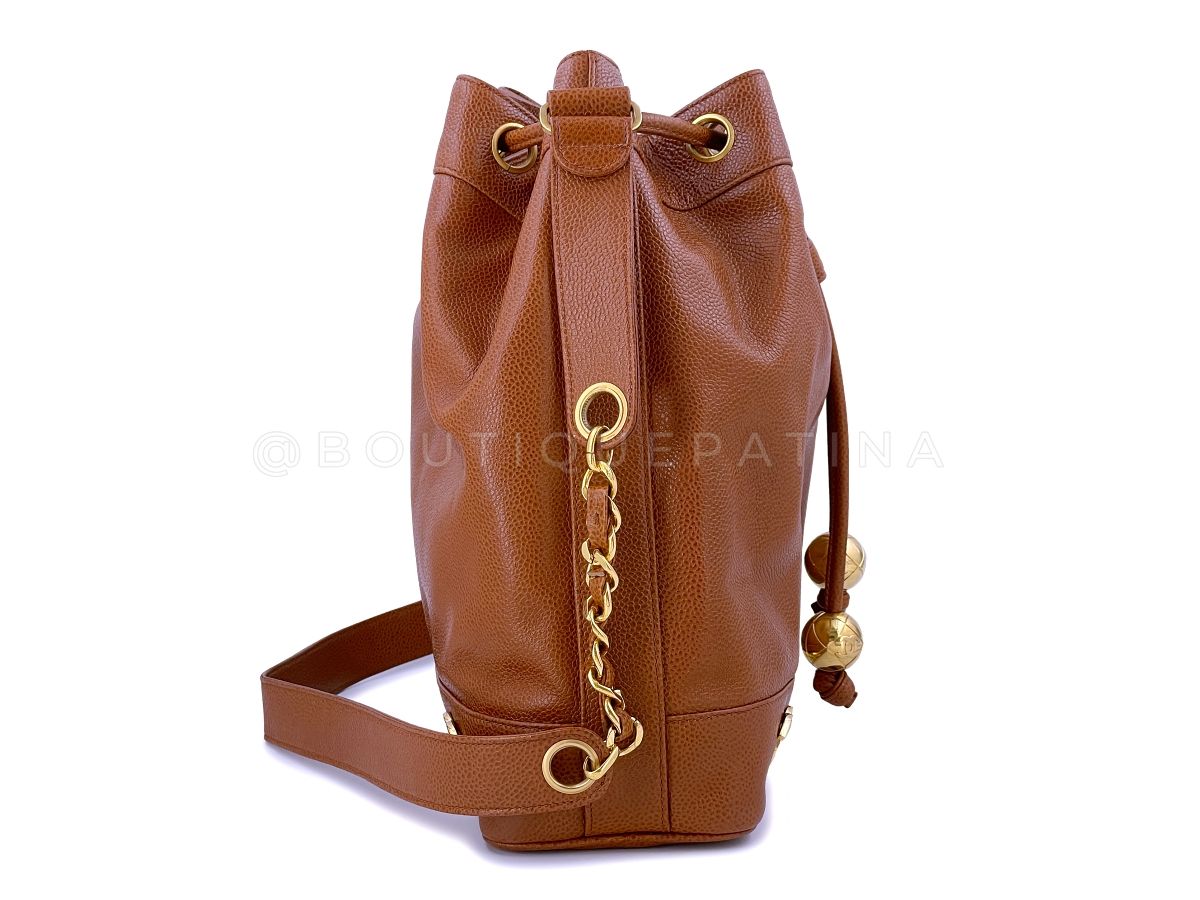 Chanel Vintage 1994 Camel Beige-Brown Caviar Bucket Bag Drawstring Tote 24k GHW