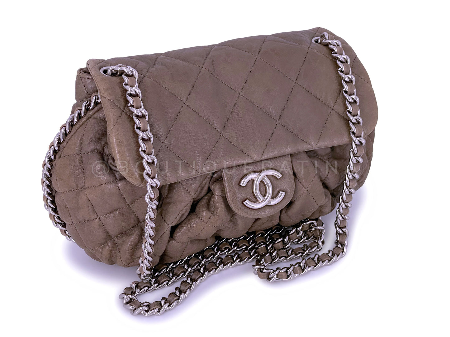 Chanel Taupe Gray-Beige Chain Around Crossbody Flap Bag SHW