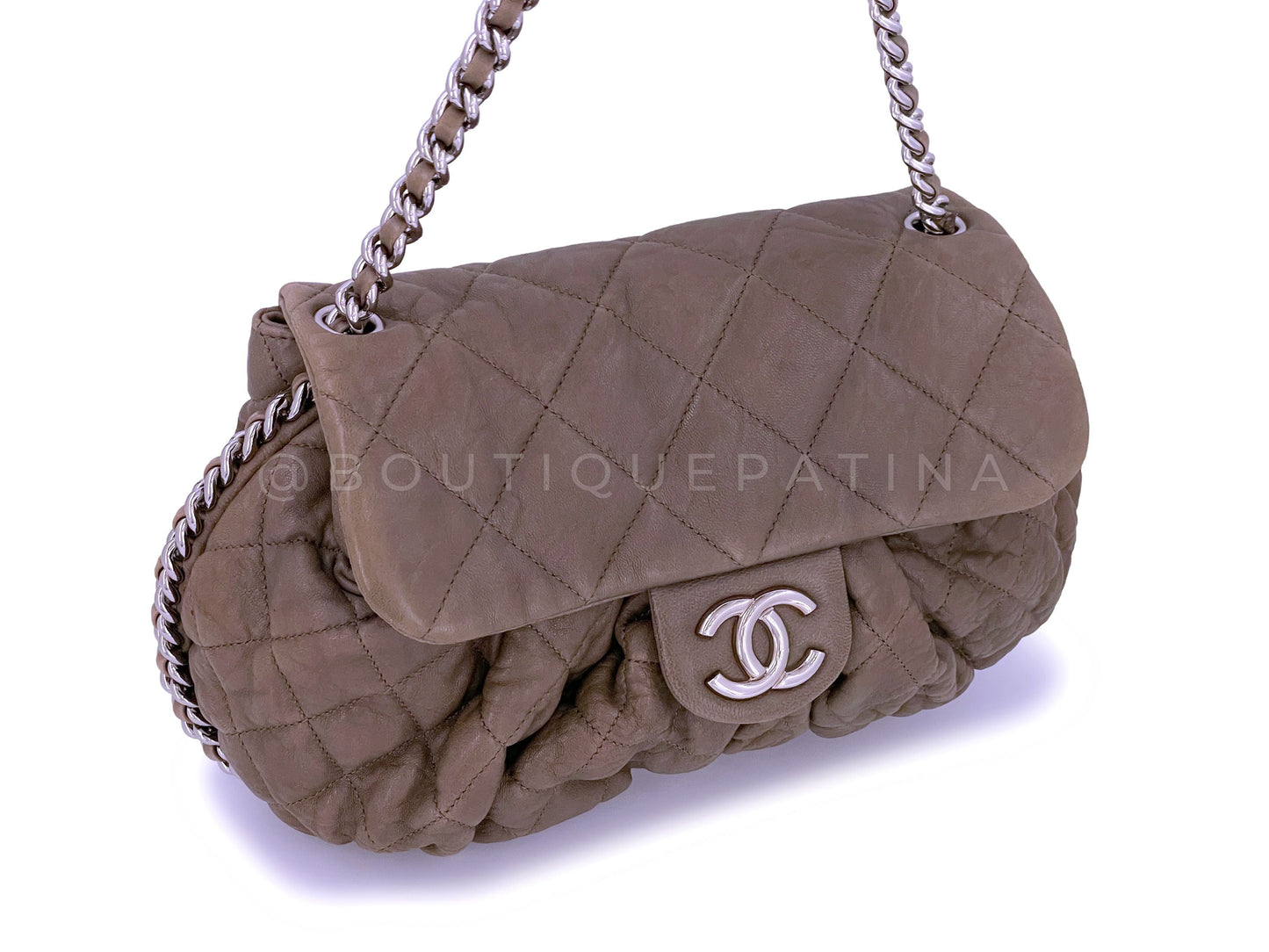 Chanel Taupe Gray-Beige Chain Around Crossbody Flap Bag SHW