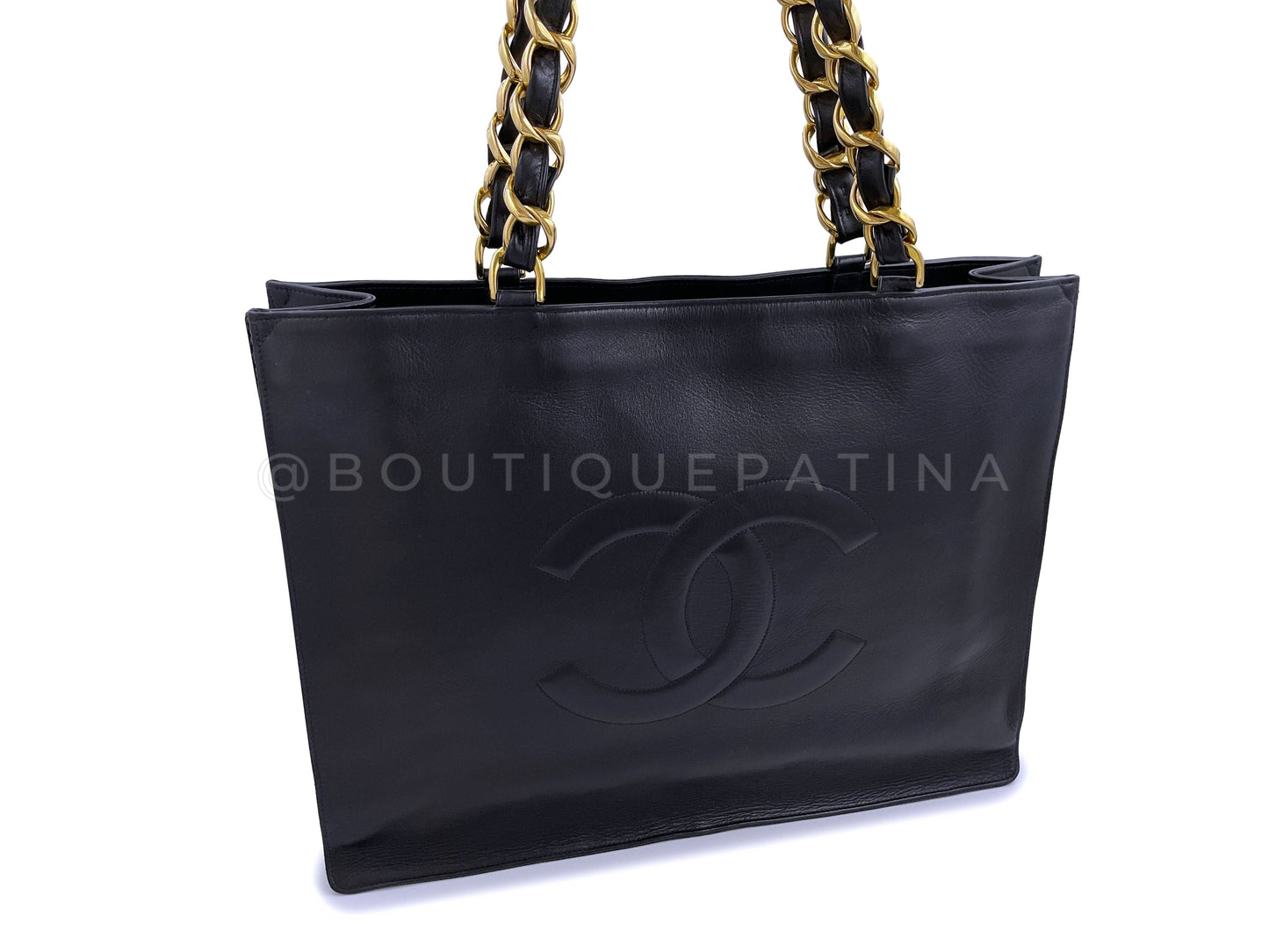 Chanel Vintage 1994 Timeless Shopper Chunky Chain Tote Bag 24k GHW Black