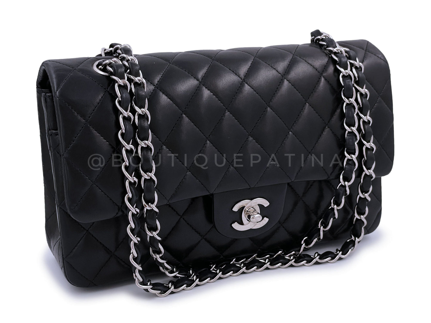 Pristine Chanel Vintage Black Medium Classic Double Flap Bag SHW Lambskin 2LS
