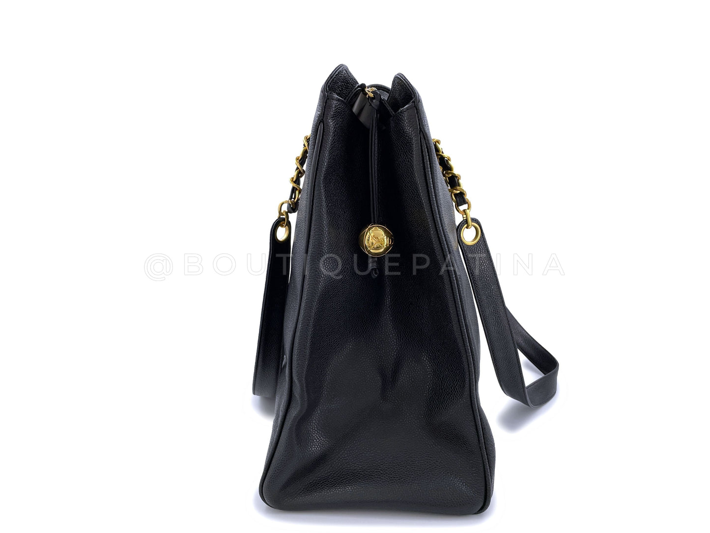 Chanel Vintage 1995 Caviar Weekender Supermodel XL Shopper Tote Bag 24k GHW Black POV
