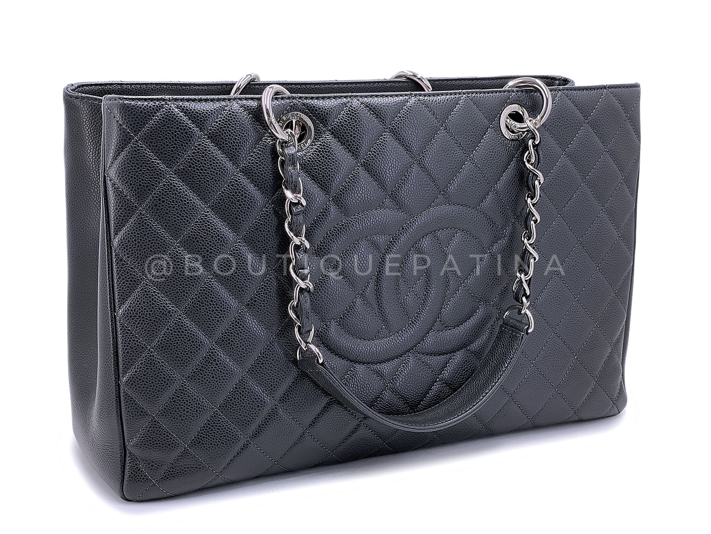 Chanel Dark Gray Caviar Grand Shopper Tote XL GST Bag SHW
