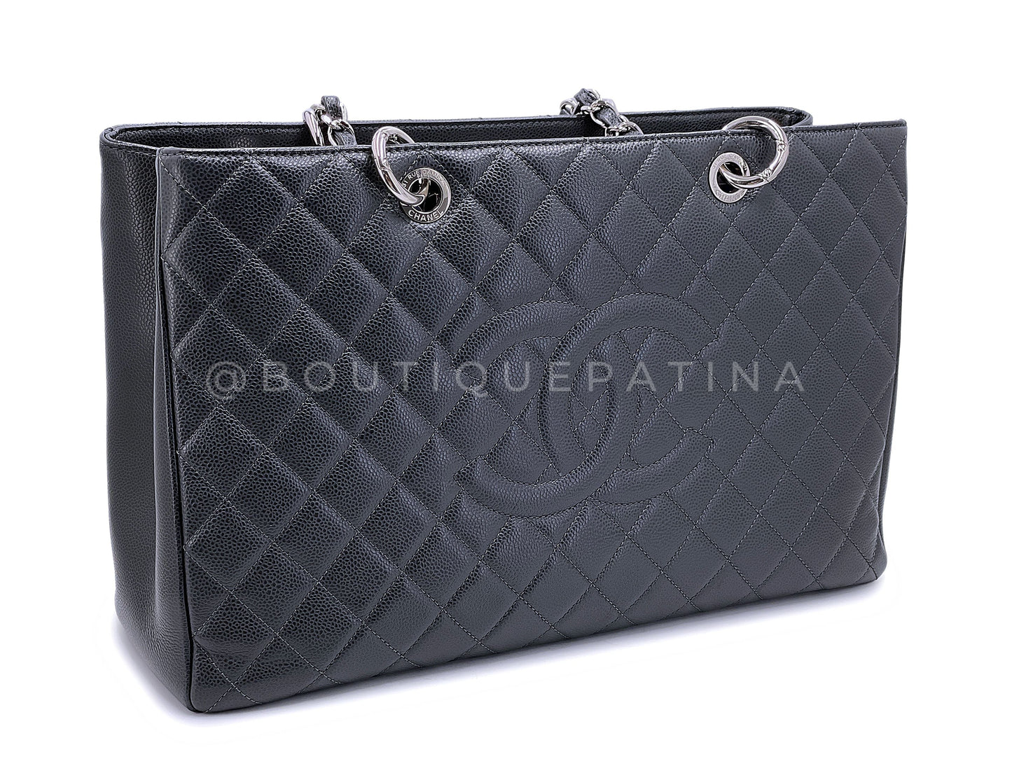 Chanel Dark Gray Caviar Grand Shopper Tote XL GST Bag SHW