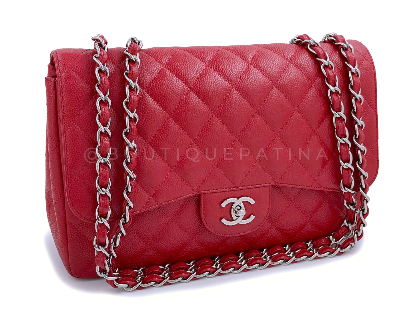 Chanel 10C Red Caviar Jumbo Classic Flap Bag SHW Single