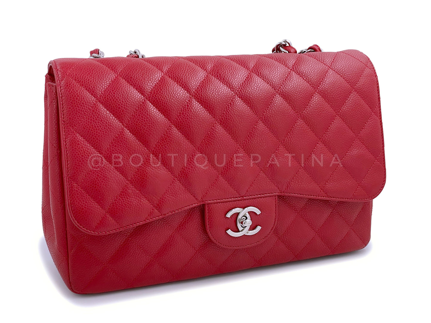Chanel 10C Red Caviar Jumbo Classic Flap Bag SHW Single
