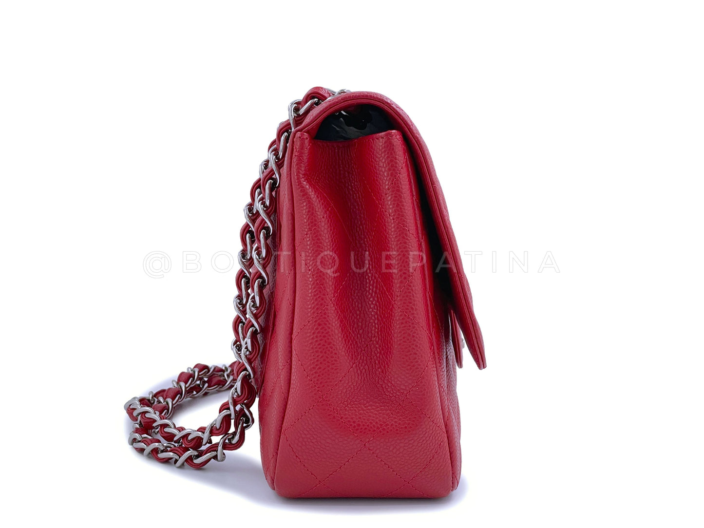 Chanel 10C Red Caviar Jumbo Classic Flap Bag SHW Single