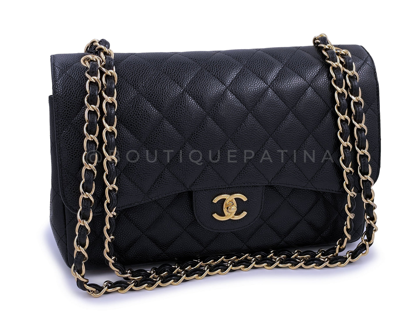 Pristine Chanel Black Caviar Jumbo Classic Double Flap Bag GHW