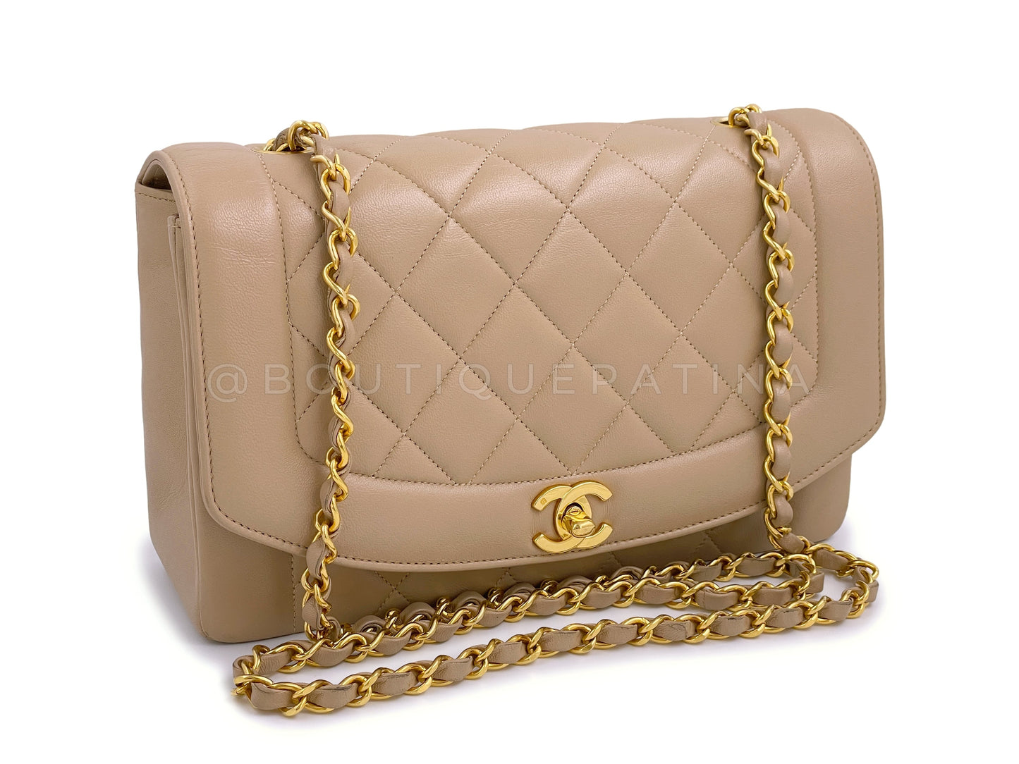 Chanel 1991 Vintage "Milk Tea" Beige Diana Flap Bag Medium 24k GHW