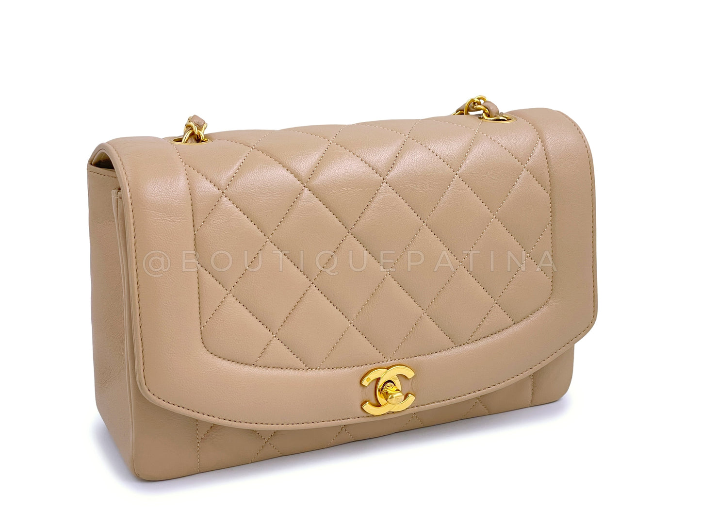 Chanel 1991 Vintage "Milk Tea" Beige Diana Flap Bag Medium 24k GHW