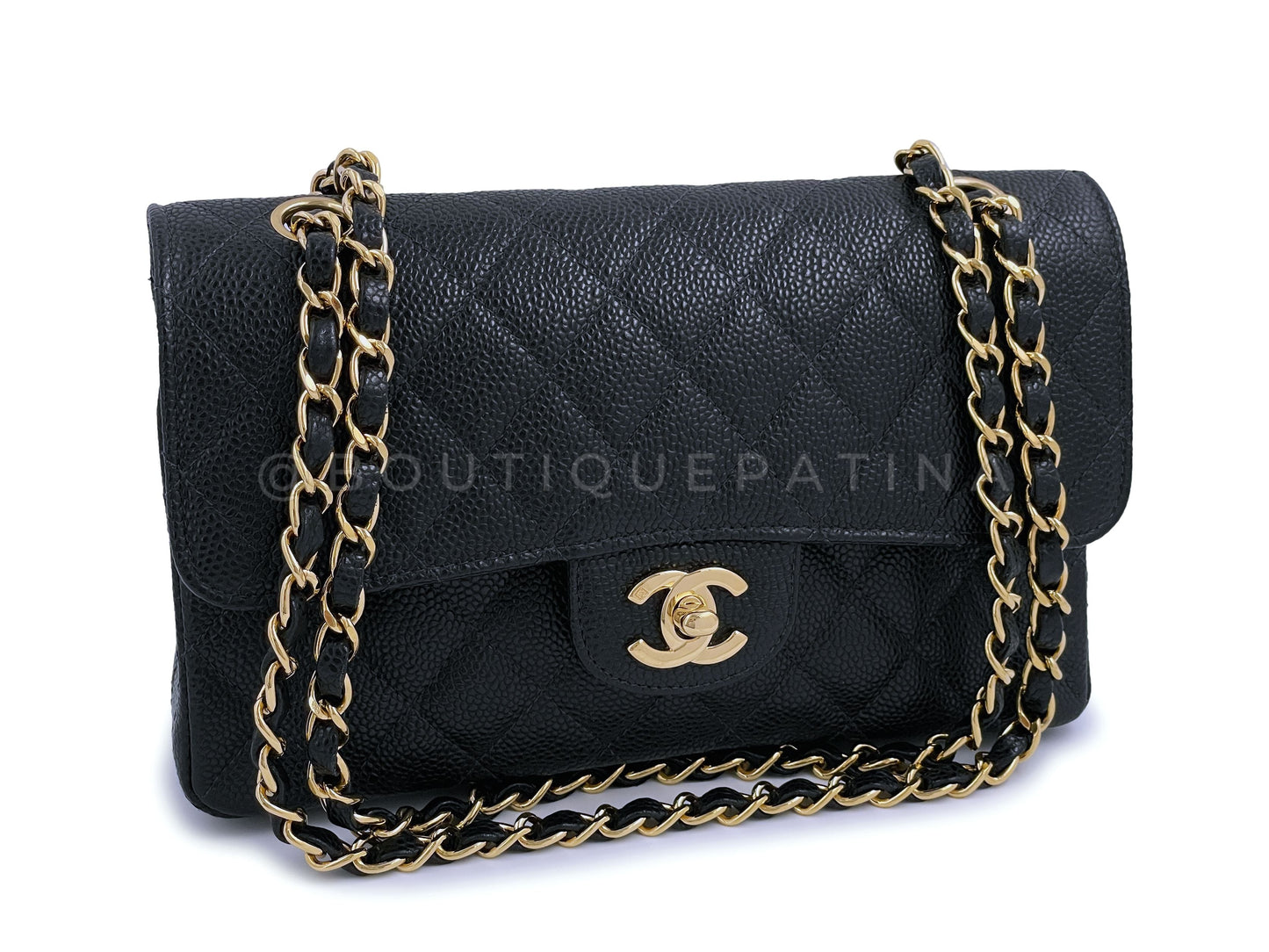 Chanel Vintage 2003 Black Caviar Small Classic Double Flap Bag 24k GHW