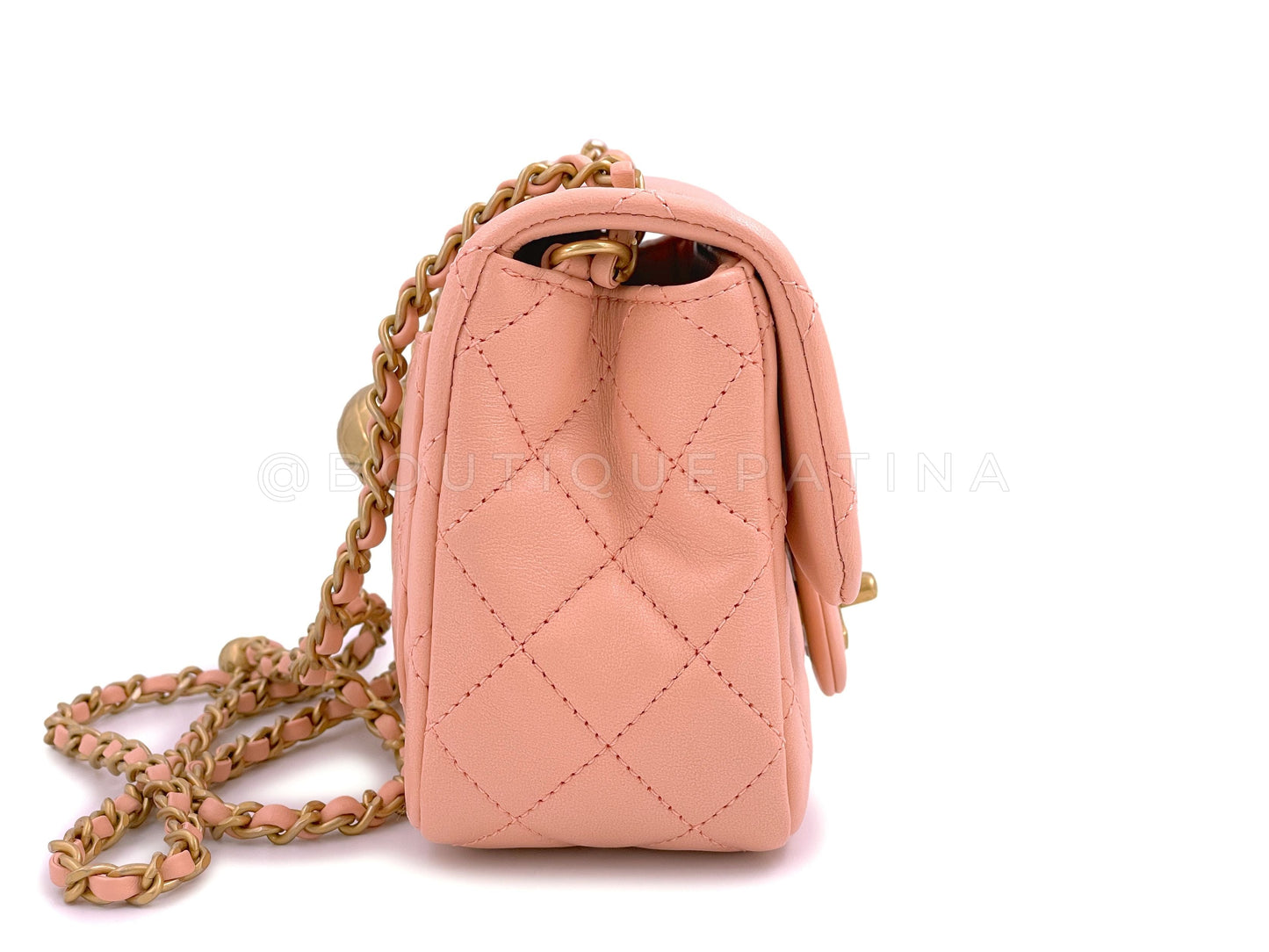 NIB 22C Chanel Pearl Crush Square Mini Flap Bag GHW Peachy Pink