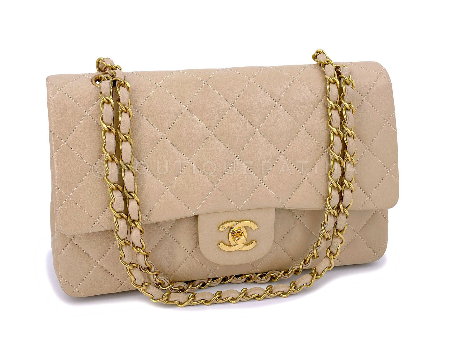Chanel 1994 Vintage Beige Medium Classic Double Flap Bag 24k GHW