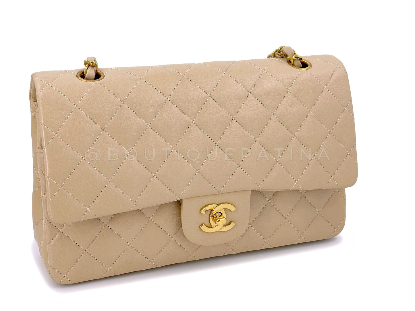 Chanel 1994 Vintage Beige Medium Classic Double Flap Bag 24k GHW
