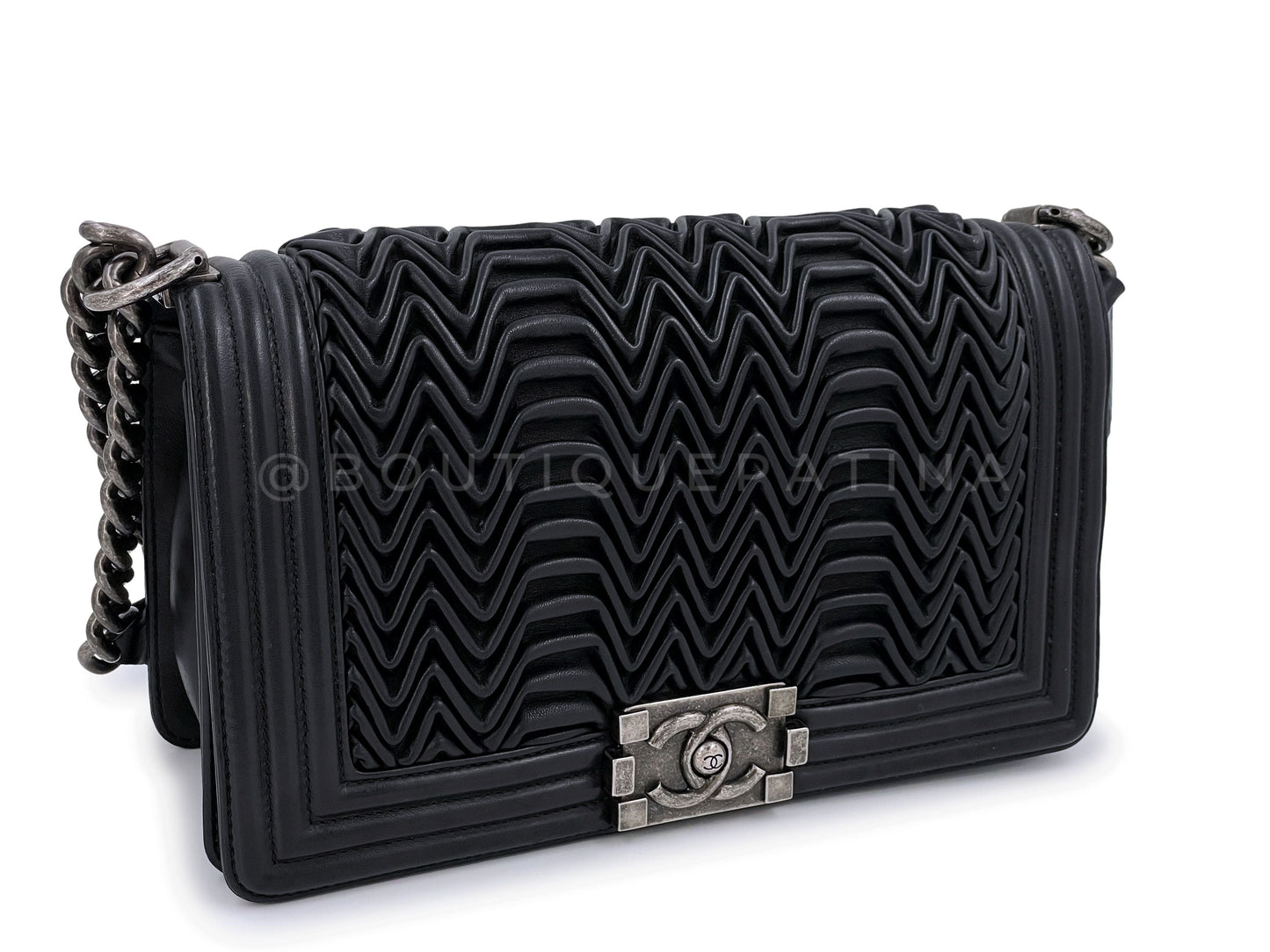 Chanel Black 3D Pleated Boy Flap Bag Medium Lambskin
