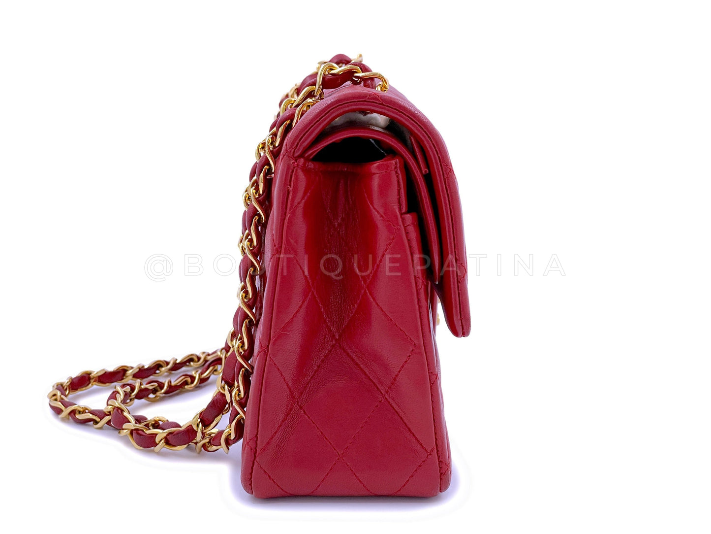 Chanel 1987 Vintage Red Small Classic Double Flap Bag 24k GHW