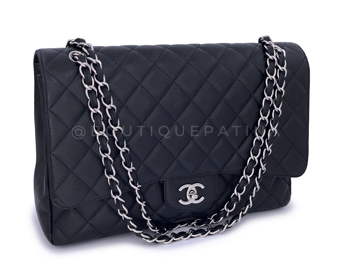 Chanel Black Caviar Maxi Classic Single Flap Bag SHW