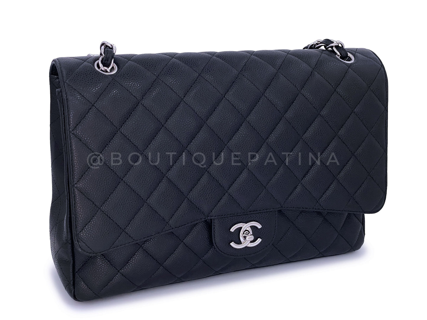 Chanel Black Caviar Maxi Classic Single Flap Bag SHW