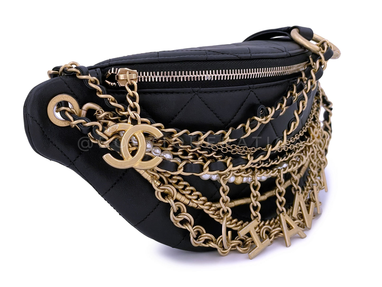 Limited 19A Chanel All About Chains Black XL Waist Bag Fanny Pack