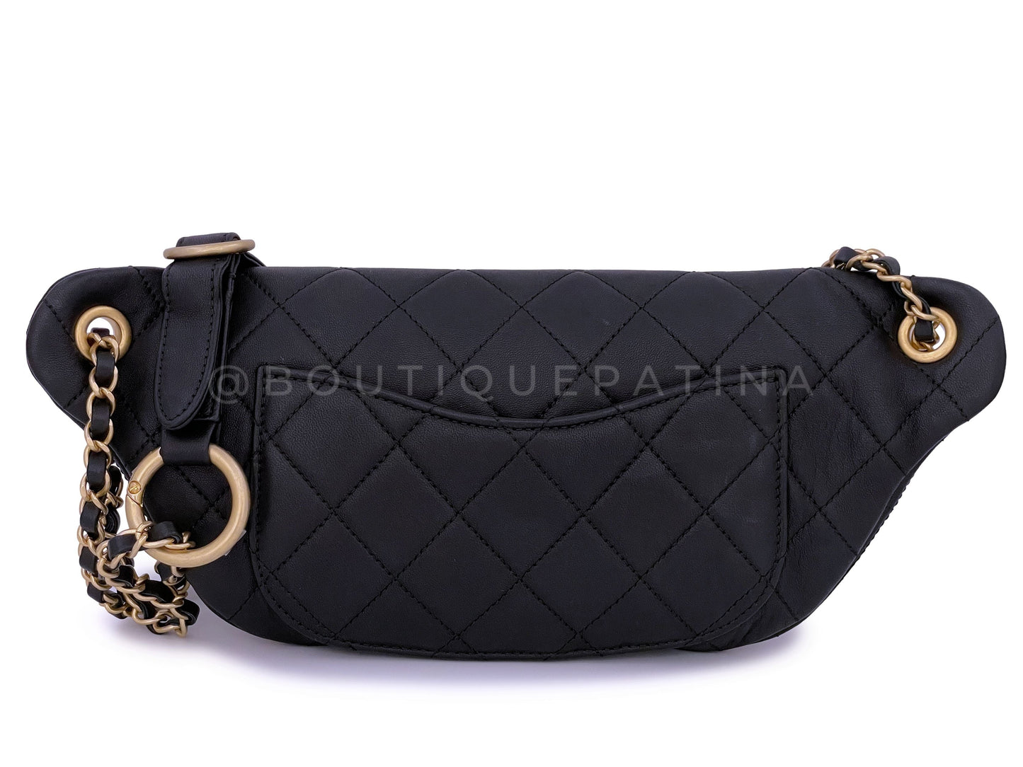 Limited 19A Chanel All About Chains Black XL Waist Bag Fanny Pack