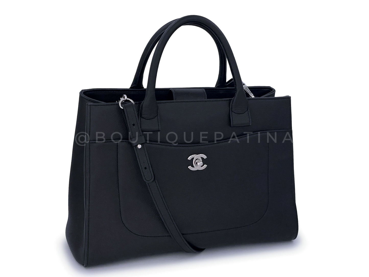 Chanel Black Calfskin Neo Executive Shopper Tote Bag w Strap Caviar