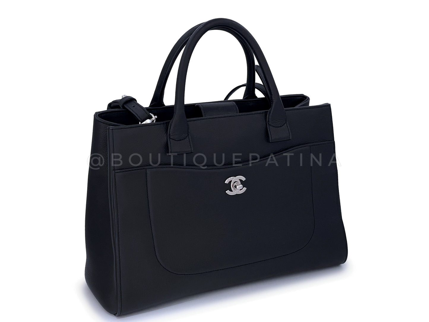 Chanel Black Calfskin Neo Executive Shopper Tote Bag w Strap Caviar