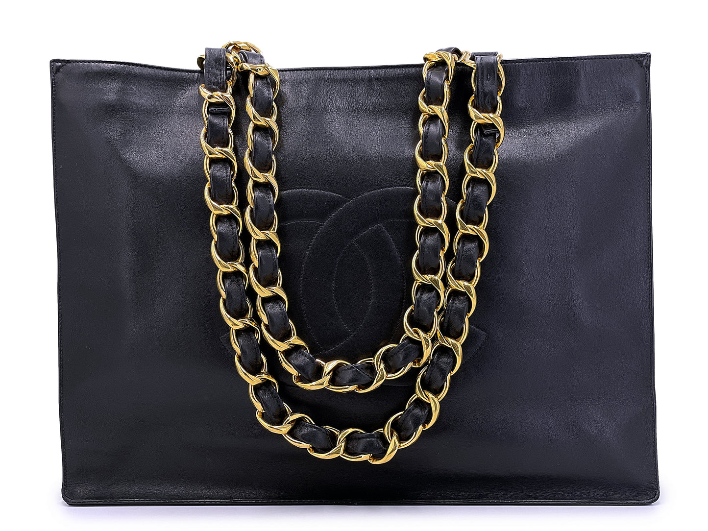 Chanel 1994 Vintage Black Chunky Chain Shopper Tote Bag 24k GHW AO8