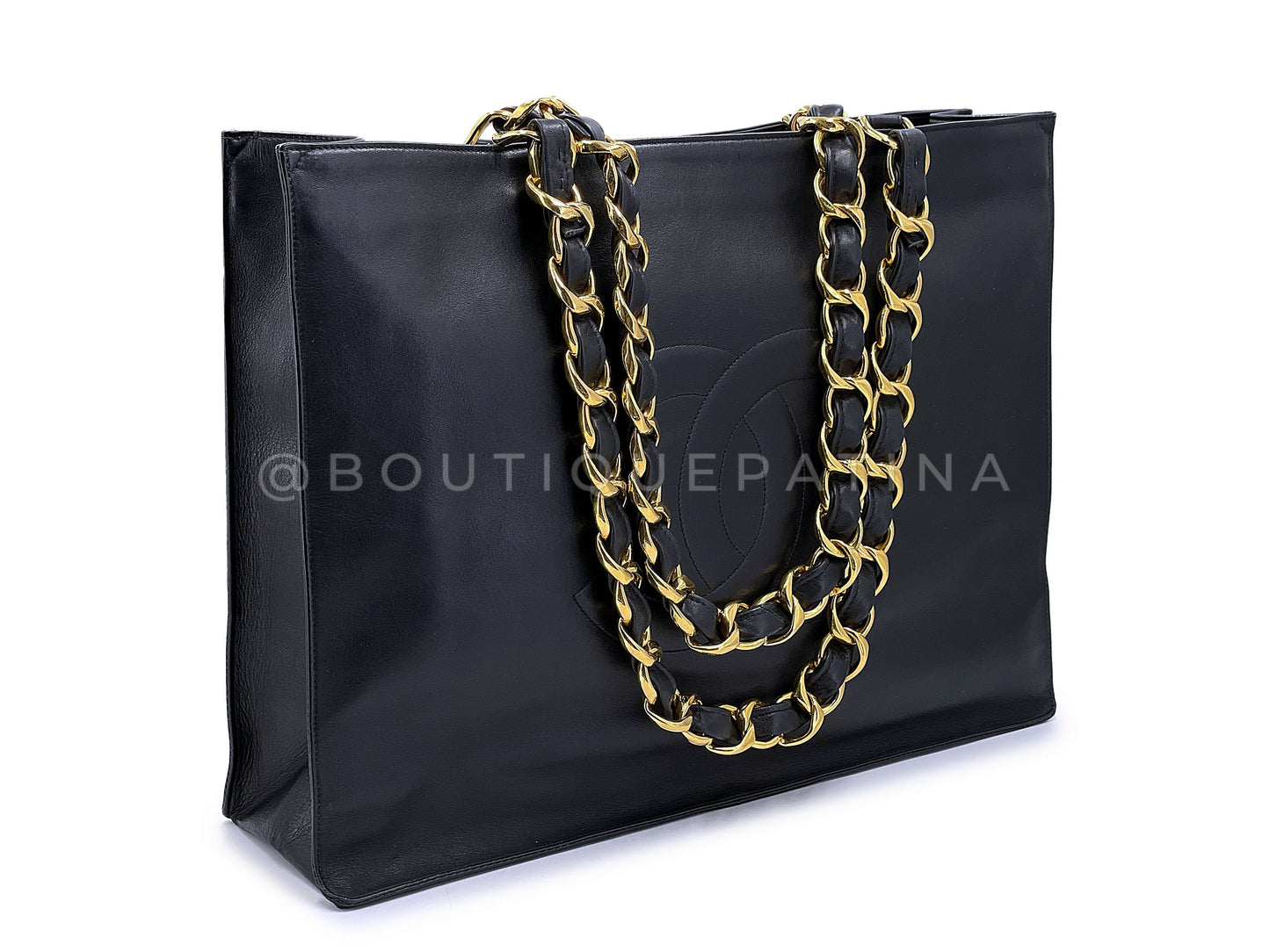 Chanel 1994 Vintage Black Chunky Chain Shopper Tote Bag 24k GHW AO8