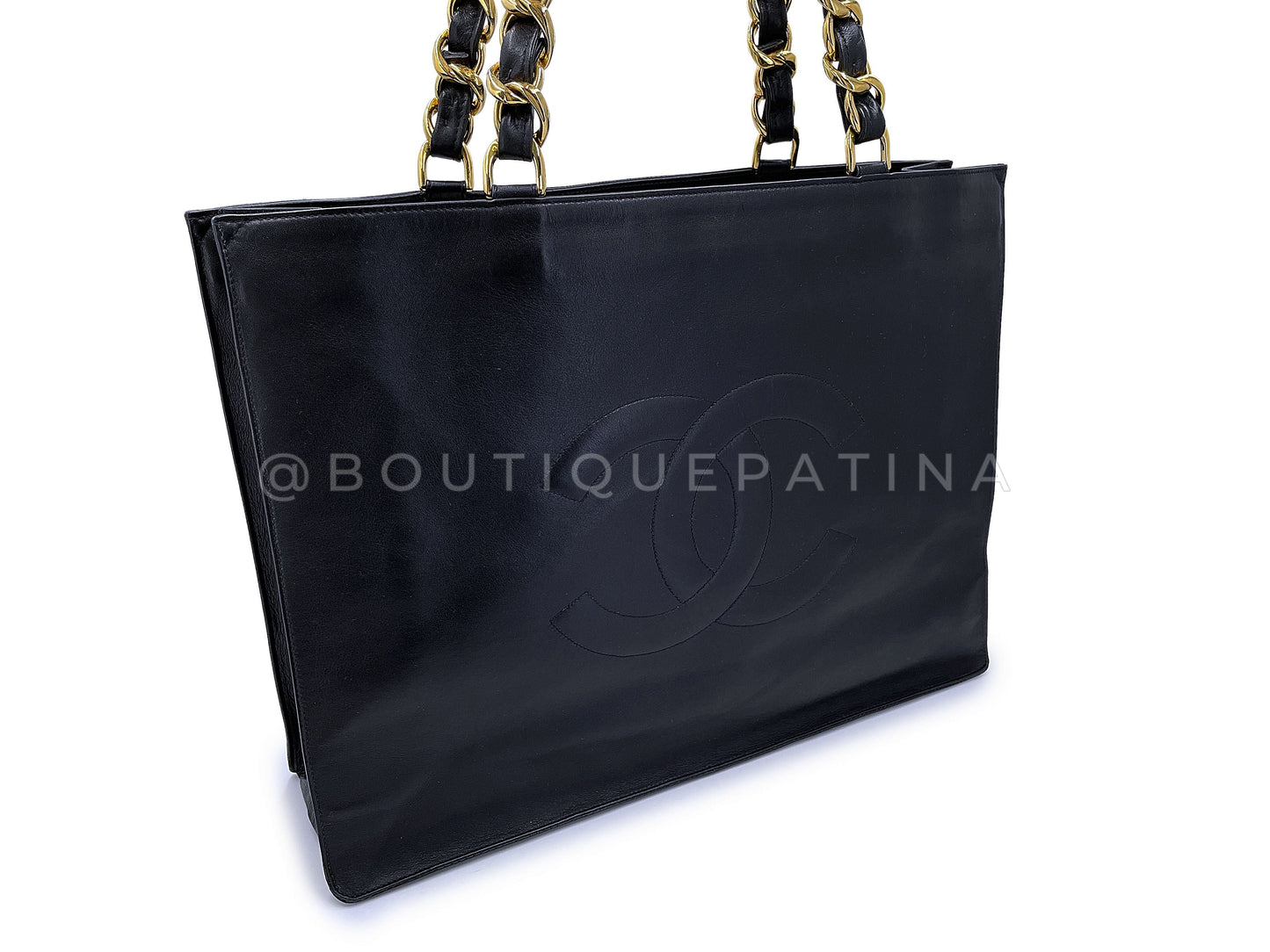 Chanel 1994 Vintage Black Chunky Chain Shopper Tote Bag 24k GHW AO8