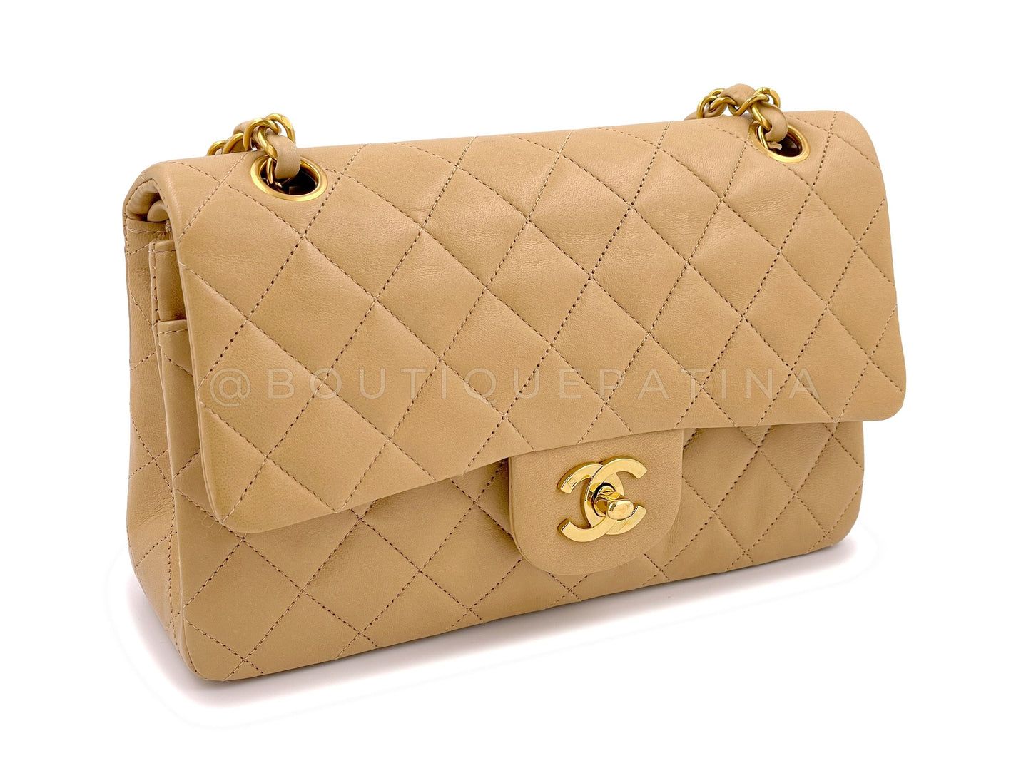Chanel 1994 Vintage Beige Small Classic Double Flap Bag 24k GHW