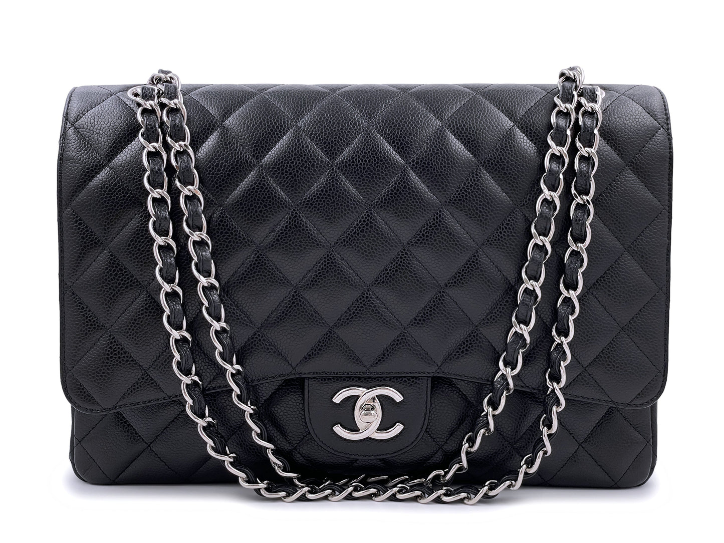 Chanel 2011 Vintage Black Caviar Maxi Double Flap Bag SHW