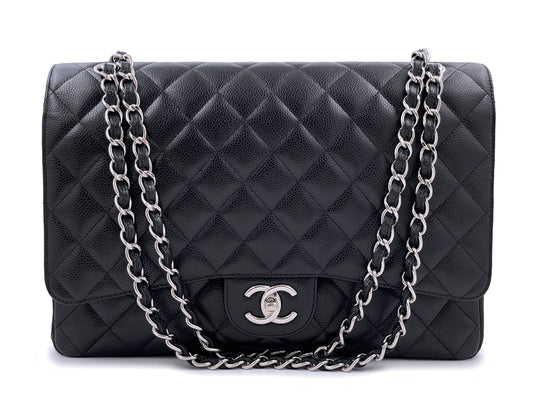 Chanel 2011 Vintage Black Caviar Maxi Double Flap Bag SHW