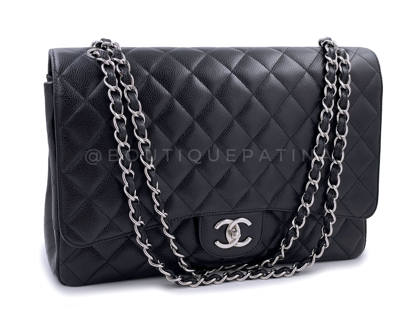 Chanel 2011 Vintage Black Caviar Maxi Double Flap Bag SHW