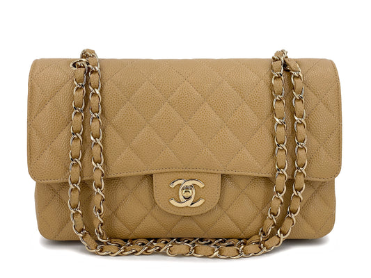 Chanel Beige Caviar Medium Flap Bag Vintage Caramel Classic Double 02A 24k GHW 85Q