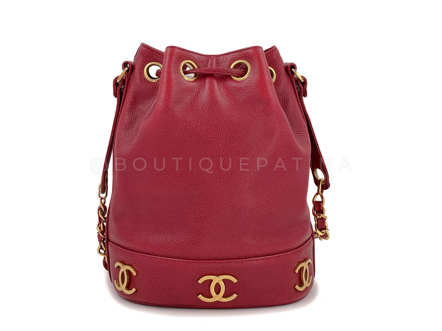 Chanel Vintage Red Caviar Small Bucket Drawstring Bag 24k GHW