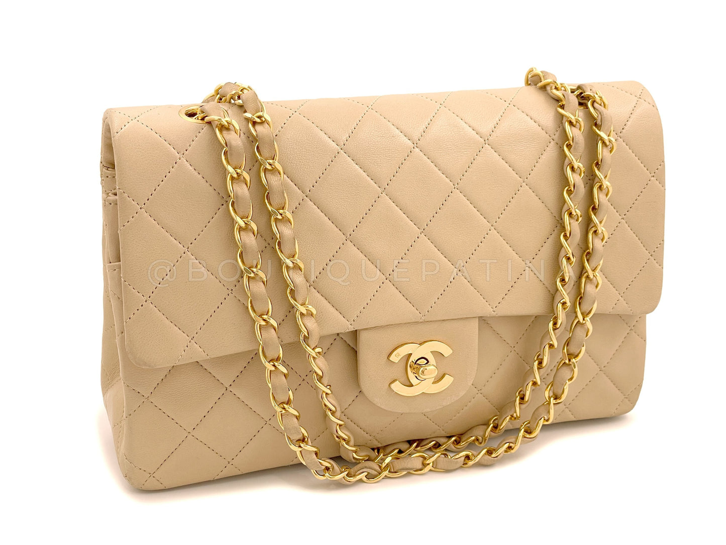 Chanel 1996 Vintage Beige Medium Classic Double Flap Bag 24k GHW