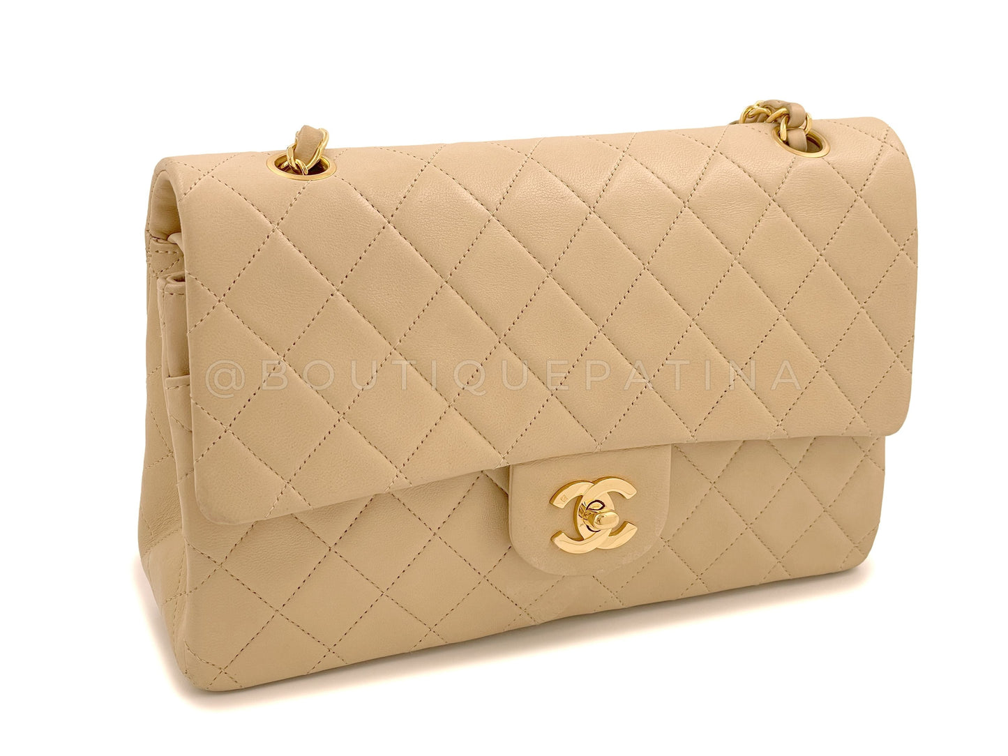 Chanel 1996 Vintage Beige Medium Classic Double Flap Bag 24k GHW