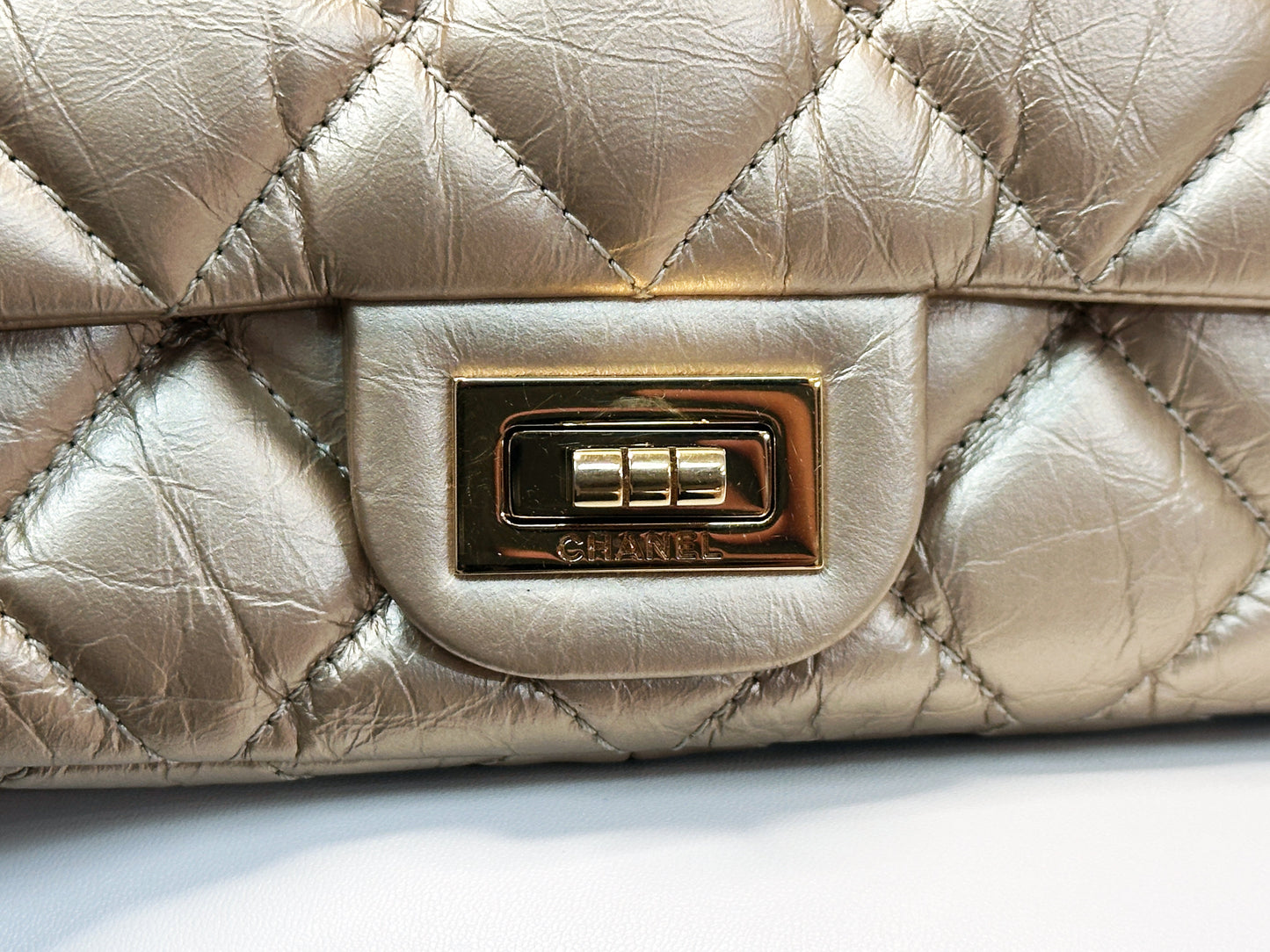 Chanel Aged Calfskin Quilted 2.55 Reissue Mini Hanger Flap Gold 2355 holo card