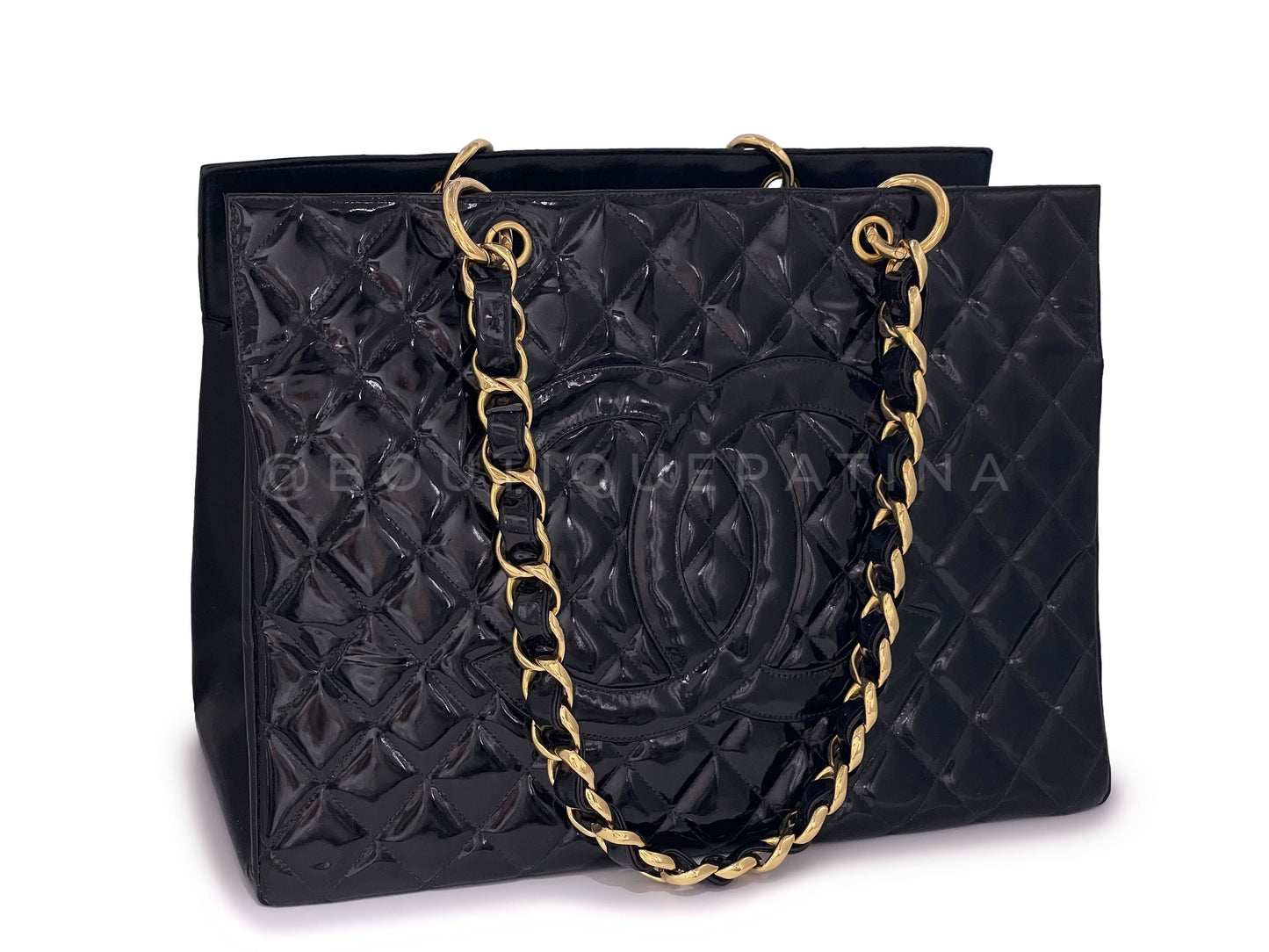 Chanel Vintage Patent Chunky Chain Grand Shopper Tote GST Bag 24k GHW