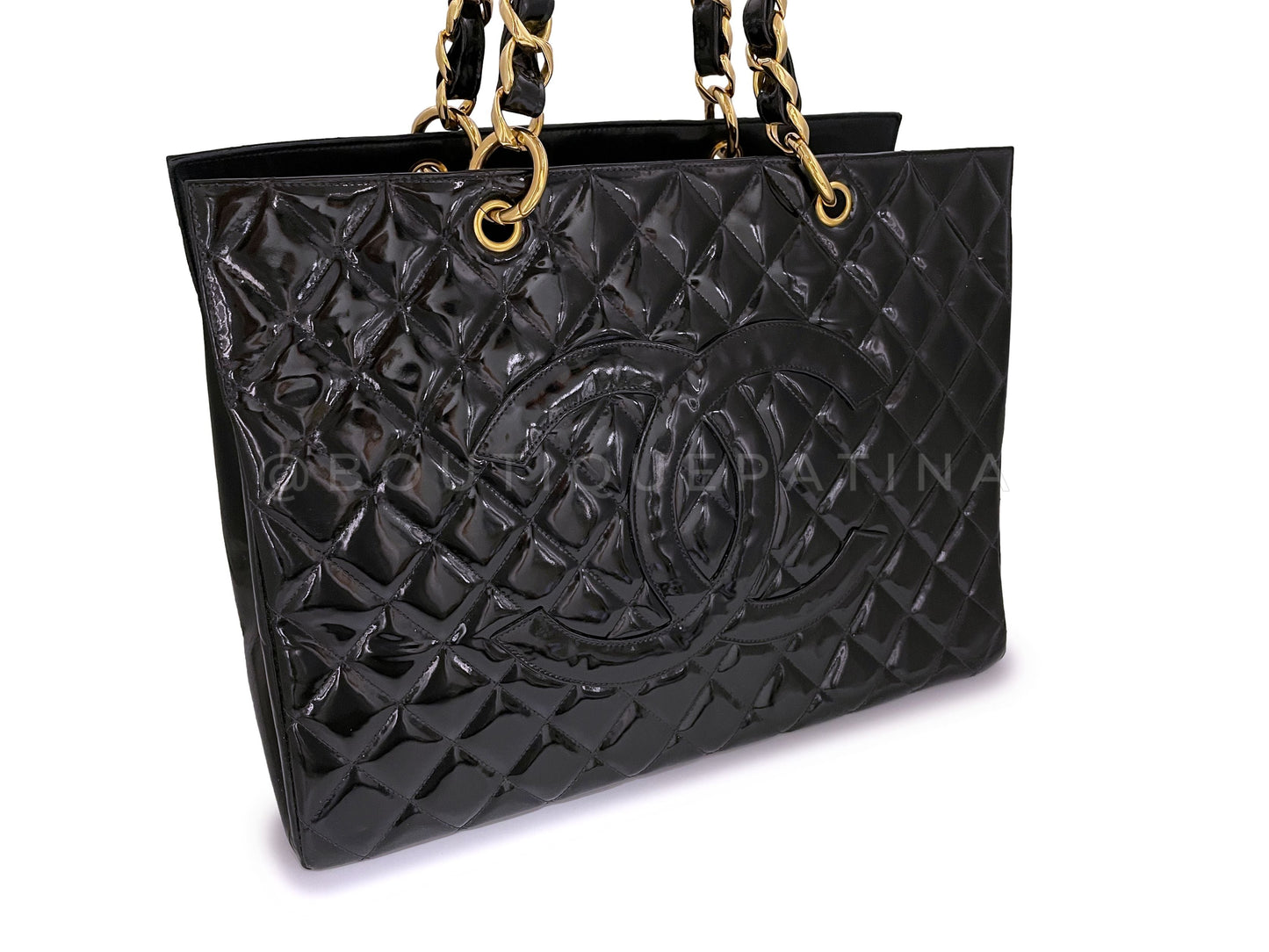 Chanel Vintage Patent Chunky Chain Grand Shopper Tote GST Bag 24k GHW