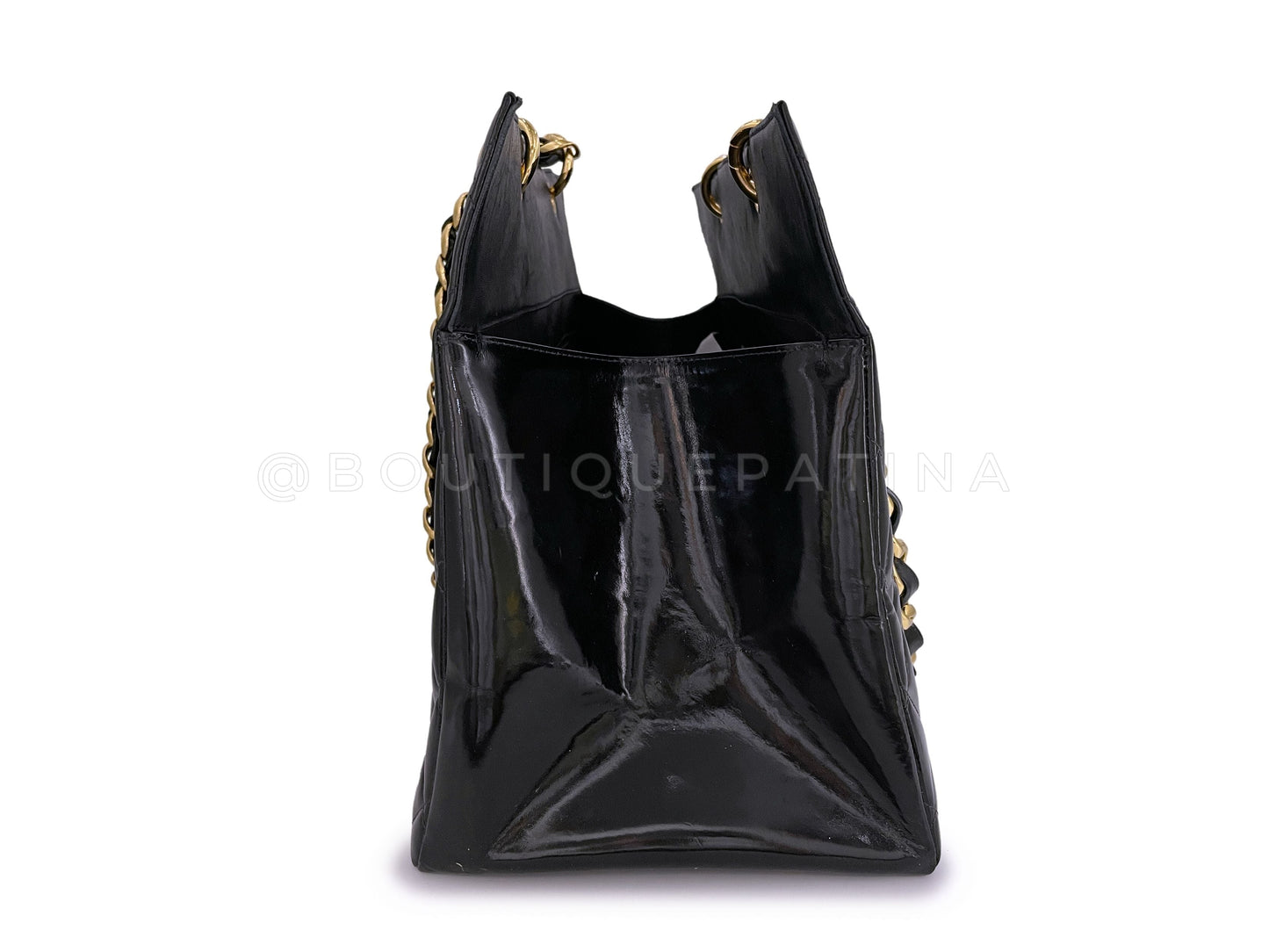 Chanel Vintage Patent Chunky Chain Grand Shopper Tote GST Bag 24k GHW