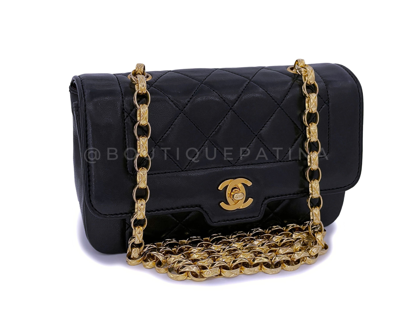 Pristine Chanel 1989 Vintage Black Mini Geometric Diana Flap Bag 24k GHW Lambskin