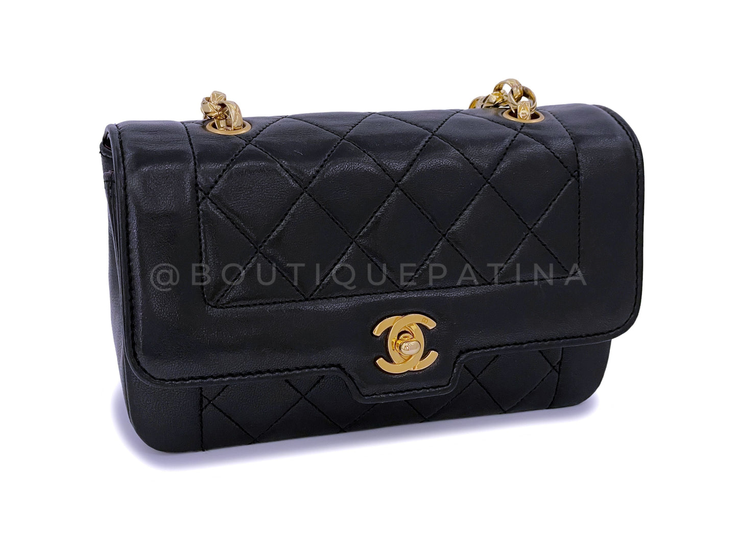 Pristine Chanel 1989 Vintage Black Mini Geometric Diana Flap Bag 24k GHW Lambskin