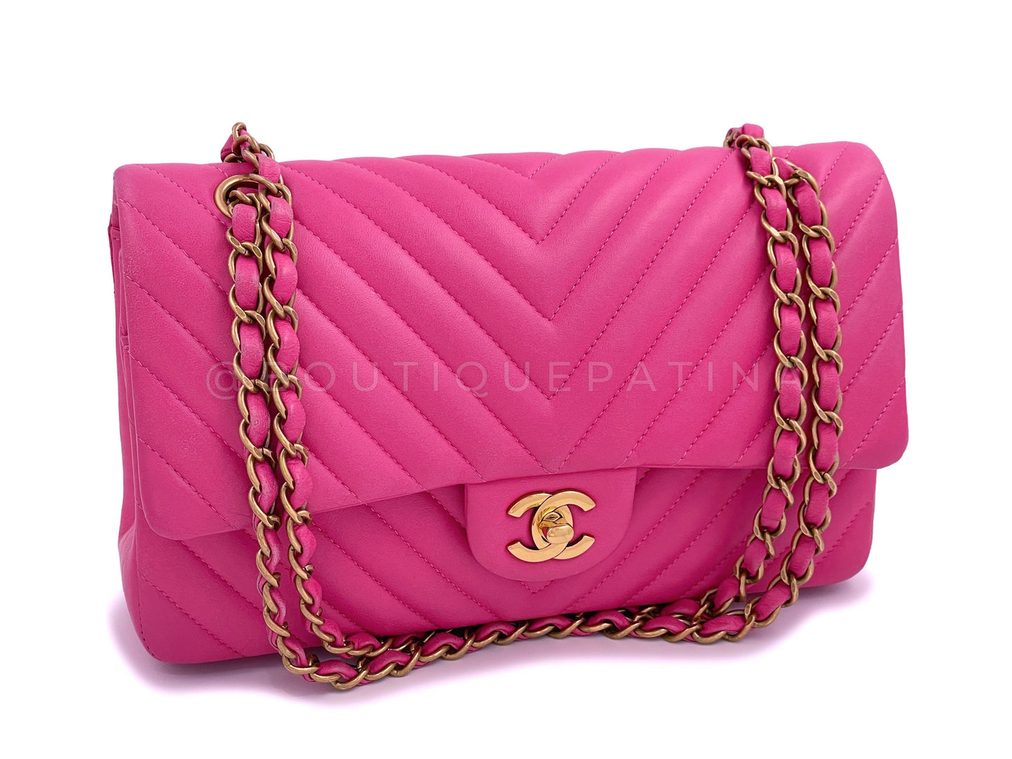 Chanel Pink Chevron Classic Double Flap Bag GHW Lambskin